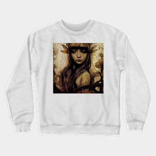 Wood Faerie in sepia with wings in her hair Crewneck Sweatshirt